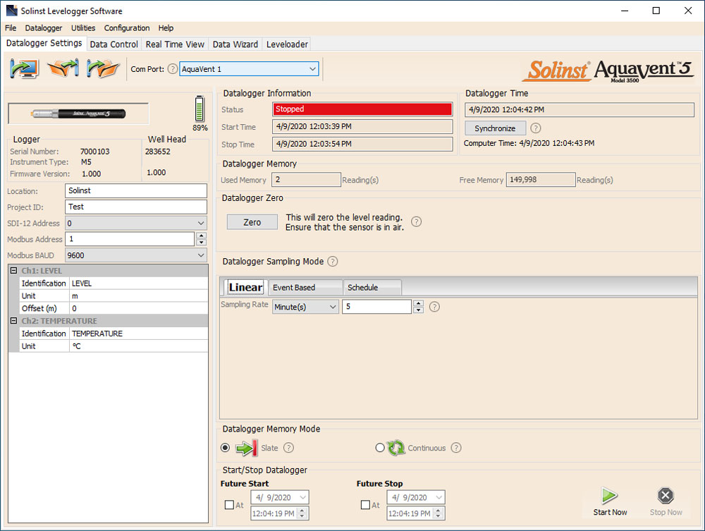 3500-aquavent-5-datalogger-settings-screen-2x Software per la gestione dei Datalogger per livello pozzo Solinst